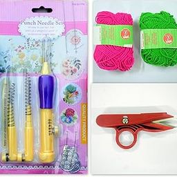 Prabhas Designs Embroidery Punch Needle Pen Set with 2 Wollen Thread and a Cutter Used for Felting Crochet Knitting Needle Tool for Beginners, DIY Sewing (Yellow Punching Needle)-image-56