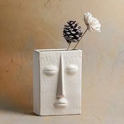 Glimpse Homes Ceramic Flower Vase | The Zen Face Vase 7 inches (White, Satin Matte Finish)-image-95