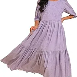 w for woman Women Fit and Flare Embroidered Tiered Chambray Calf Length Dress-picture-24
