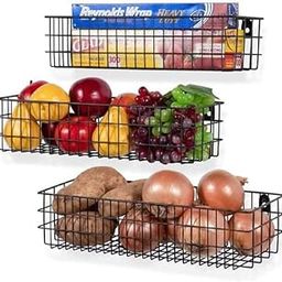 AB99 COLLECTION Black Wall Mount Storage Basket, Organizer, for Kitchen, Storage Hanging storage Basket for Fruit, Vegetables, Bathroom, Wall Hanging Rack (Pack of 3)-picture-23