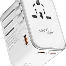 Ceptics Travel Adapter 4 in 1 65W Universal Travel Adapter with Type C - India to International Travel Adapter Plug Socket, 1 x USB, 2 x USB-C (3.1A) Fast Charging, 10 Years Warranty - White-17
