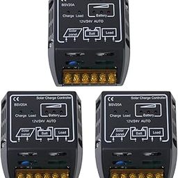 F FABOBJECTS® 3pcs 12V/ 24V 20A Solar Panel Charge Controller Charge and Discharge Controller (Black)-16
