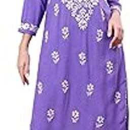 Women's Hand Embroidered Lucknowi Chikankari Rayon Straight Long Kurta, ANAM-image-1