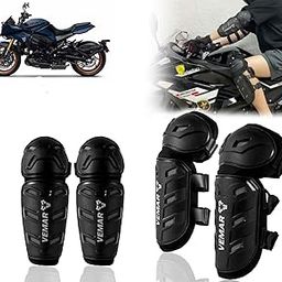 Auto Pearl Motorcycle Knee Shin Guards Elbow Pads, 4 in 1 Monstor Style Knee Shin Safe Protection Armor for Moto Cycling Racing compatible with Katana (Black, 4Pcs)-image-3