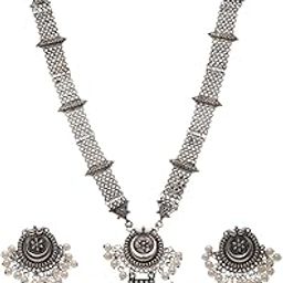 Latest Stylish Traditional Oxidised Silver Necklace Jewellery Set for Women (13145s)-image-19