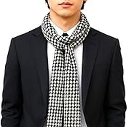 Mens Houndstooth Scarf 13x60 Inch – Fashion Soft Cotton Blend Neck Scarf for Men – Checkered Pattern Shawl with Tassels – Stylish & Warm for Formal and Casual Wear-image-92