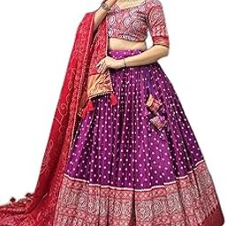 Women Tussar Silk With Patola Print And Foil Work Semi Stitched Lehenga choli (PURPLE1)-image-3