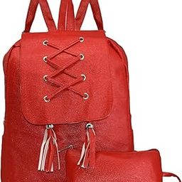 Women's Artificial Leather Red Backpack and Wallet (Combo Pack of 2)-image-1