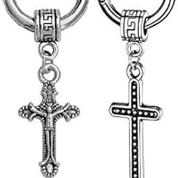 Fashion Gothic Punk Combo Hoop BTS Hip Hop Earrings for mens Stainless Steel Religious Drop Earrings Tassel Cross Earrings-image-2