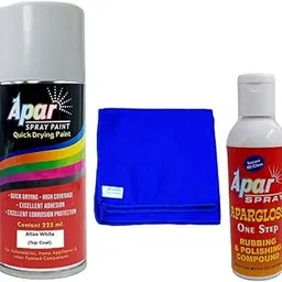 APAR Spray Paint Atlas White (RC Colour Name) - 225ml, Rubbing and Polishing Compound(100 gms), microfiber cloth(350 gsm), Compatible For Hyundai Cars-picture-14