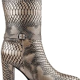 Women 9 Cm Block Heel Height Buckle Detail Snakeskin Boots And Casual Mid-Calf Dressy Boots-image-15