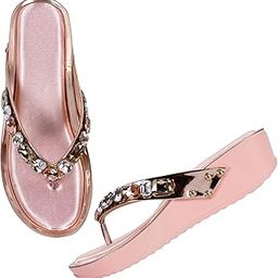 FROH FEET Women's Party-Wear Stylish Designer Wedding Slip-on Casual Wedge Fashion Sandal-image-37