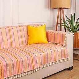 STITCHNEST Woven Full Coverage Sofa Cover for 3 Seater (70 x 60 Inches) – Multicolor Cotton Fabric with Tassels | Ethnic Striped Design | Washable Sofa Cover for Living Room Décor-image-24
