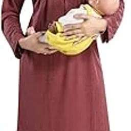 gutthi Women's- Full Sleeves-Feeding- Nursing- Maternity Nighty/Maxi/Gown/Nightdress/Nightwear- Hosiery Cotton Fabric- Floral Print- Embroidery with Zip--picture-5