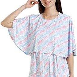 Maternity Dresses for Women Cotton | Stretchable Zipless Feeding Cape Tunic Top with Nursing Access in Knitted Hosiery for Pre & Post Partum-45