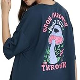 Pure Cotton Oversized Baggy Fit Drop Shoulder Latest Aesthetic & Cool Graphic Printed Half Sleeve Tshirt for Women || Trendy Tees || Casual Loose Korean T-Shirt-image-56