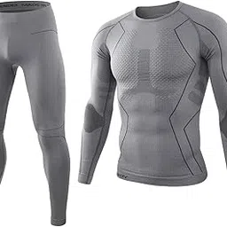 meadawgs Winter Thermal Underwear Men Long Sleeve Sweat Leggings Quick Dry L Grey-picture-5