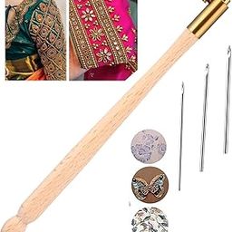 Jasol Embroidery Crochet Hooks with 3 Needles, Tambour Needle, French Crochet Embroidery Beading Tool Set, Embroidery Beading Needle Tools Sequin Beads Aari Needles (Brown Colour)-picture-32