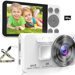Digital Camera Kids UHD 4K: 64GB Point and Shoot with 64MP 18X Zoom - Compact Vintage for Boys Girls Teens Beginners, Portable Pocket Vlogging Photography, White-picture-3