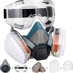 Respirator Mask, Reusable Half Face Gas Masks with Dual Activated Carbon Filters and Anti-Fog Safety Glasses Against Painting/Chemicals /Organic Vapors Perfect for Painters, Spray, Resin, Sanding Work-image-11