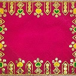 Designer Velvet Embroidered Pooja Aasan Cloth 13x19 inch Pink Cloth for God Idol Sitting, Puja Chowki, Temple Shelf, Ganesh Baithak and Home Mandir Decoration Pack of (6)-image-83
