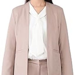Women’s Open Front Blazer Coat – Solid Polyester, Cream, Casual Winter Office Jacket-picture-17