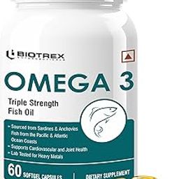 Biotrex Nutraceuticals Omega 3 Triple Strength Fish Oil Enriched With Salmon Fish Oil (Omega 3), EPA, DHA, Astaxanthin, Evening Primrose Oil - 60 Softgel Capsules-image-96