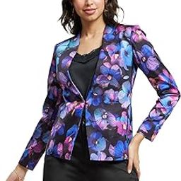 Satin Floral Print Blazer - Navy and Black-picture-18
