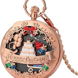 Vintage Happy Birthday Melody Musical Quartz Pocket Watch Gifts Rose Gold Black-image-26