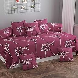 TYLORSTYLE® Soft Glace Cotton Designer Printed Diwan Set, 1 Single Bedsheet, 2 Bolster Covers, 5 Cushion Covers (Wine, Standard) - 8 Piece-image-6