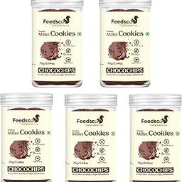 Feedsco Millet Cookies – Choco chips Flavor | 5 x 75g Packs in Reusable Jar | Handmade Multigrain Snack | No Preservatives-image-30