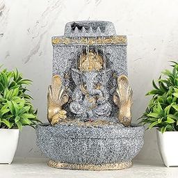 Global Grabbers Polyresin Table Top Indoor Outdoor Water Fall Fountain with LED Lights Home Decor Decoration Gift Gifting Items-STN_GRY-SF41-image-19