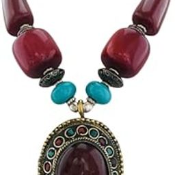 Antique Silver Oxidised Tribal Tibetan Semi Precious Stone and Pendant Bohemian Jewellery Necklace for Women and Girls-image-32