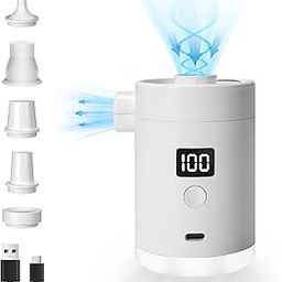 Portable Air Pump for Inflatables: 4000mAh Type-C Rechargeable Battery Powered Ultra-Mini Electric Air Pumps with 5 Nozzles & Camping Light for Air Mattress Air Bed Pool Floats Raft (White)-image-56