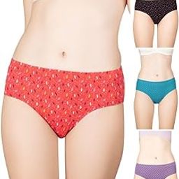 for her Inner Elastic 100% Cotton Hipster Panty Set for Women | Women Innerwear |Hipster Panties for Women | Colors & Prints May Vary |Pack of 4-47