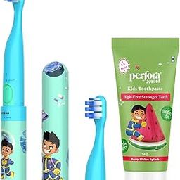 Perfora Kids Electric Toothbrush & Toothpaste Combo | With 2 Brush Head & Travel Cover | Ultra Soft Bristles - Zou + Berry Melon Splash-picture-1
