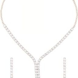 Rose Gold Dazzling Cubic Zirconia Contemporary Party Bling Lariat Necklace & Earring Set For Women-ZPFK16146-image-8