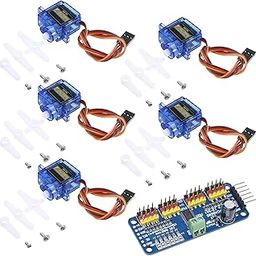 SG90 Micro Servo Motor with 16-Channel 12-Bit PWM Servo Driver I2C Module Combo for Rduino UNO Mega Raspberry Pi Robotics DIY Projects (5 SG90 Motors + 1 PCA9685 Board)-0