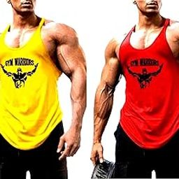 Men's Gym Vest - Sleeveless Shirt for Casual Wear, Gym, and Sports - Breathable and Comfortable, Lightweight, Easy Care | Colour: Red Yellow | Material : Polyester Blend | Size XXL | Pack of 2-552-picture-13