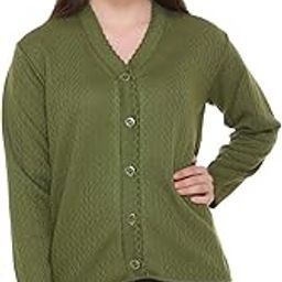Women's Casual Winterwear Woolen V-Neck Sweater (X-Large, Green)-image-33