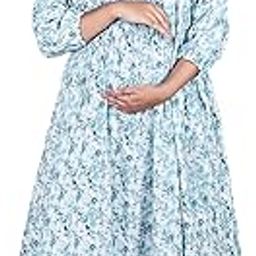 Women's Pure Cotton Maternity Gown with Invisible Vertical Zippers on Both Sides. All-Over Printed Feeding Kurti for Comfort and Style. Ideal for Nursing and Maternity Wear-34