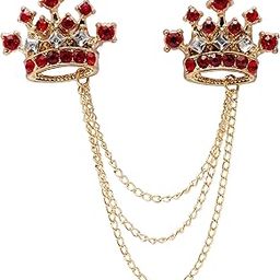 Red Stone with Golden Crown Stone Chain Brooch for Men-image-37