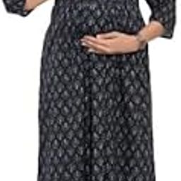Cotton Black Maternity Dresses for Women with Feeding Zip - Floral Breastfeeding Maternity Gown Kurti for Pregnant Women - Nursing Pre and Post Pregnancy Wea(Black)-image-24