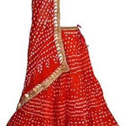 Women's Art silk Bandhani Bandhej Lehenga Choli & Dupatta Set-picture-35