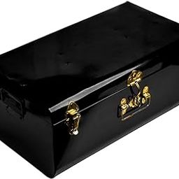 THE BLING GLOBAL Metal Storage Trunk with Gold Latches Classic Simple Rectangular Trunk Storage Box Durable Lockable Chest,Multipurpose Storage Box For Wedding (Black)-image-8