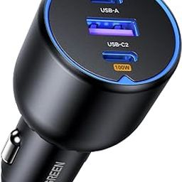 UGREEN 130W Laptop USB C Car Charger Fast Charging, 3 Ports Cigarette Lighter Adapter, PD3.0/QC4.0/PPS 45W, LED Light, Compatible with MacBook, iPad, iPhone 16 Pro Max, Galaxy S24 Ultra, Black-20
