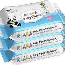 Klara 99% Pure Water Baby Wipes | With Aloe Vera | Rash-Free & Paraben-Free | Pack of 3 (216 Wipes)-image-93