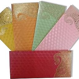 Accuprints Pack of 25 Matellic 5 Colours of 5 Each Colourful Designer Shagun Lifafa/Money Gift Envelope with Golden Ambi for Gifting Money on any occasion-image-6