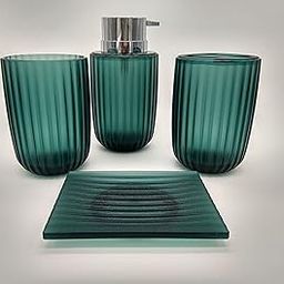 TOTO’s Finish Premium Acrylic Sanitary Bathroom Set Liquid Soap Dispenser, Toothbrush Holder, Tumbler & Soap Dish Holder (Set of 4 Pieces) (Material: Acrylic, Colour: Blue)-image-1