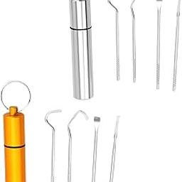 CALANDIS 4x Tootick Set Portable with Holder Case Tootick Hook for Picnic Silver | Dental Floss & Flossers | Oral Care-27